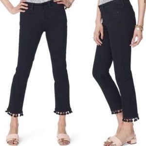 NYDJ Sheri High Waisted Black Tassel Hem Jeans